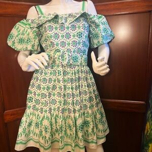 Floral Off-Shoulder Dress in Green and Purple